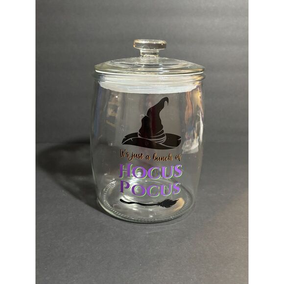 Hocus Pocus Glass Jar with Lid Witch Hat Halloween Storage Container Decor - Picture 1 of 2